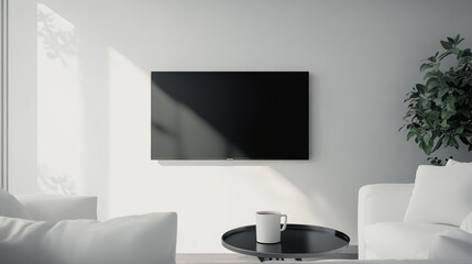 Modern Living Room with Flat Screen TV and Coffee Table.