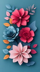 Set Flowers decorative 3d vector papercut