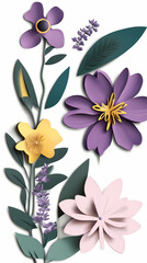 Set Flowers decorative 3d vector papercut