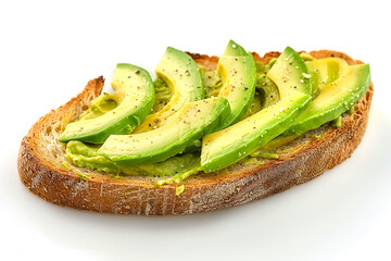 Toasted bread topped with neatly arranged avocado slices for a healthy breakfast.