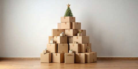 Christmas tree made of cardboard boxes, Christmas, tree, cardboard, boxes, holiday, decor, DIY, craft, eco-friendly