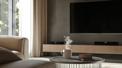 Cozy Living Room with a Cup of Coffee.