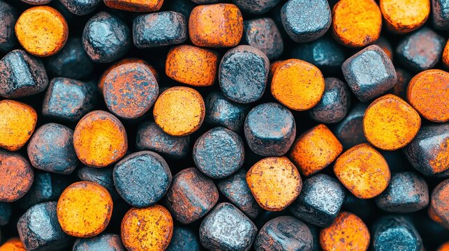 Study the mechanisms of diffusion in metals and their impact on alloy formation, A vibrant collection of hexagonal metal beads