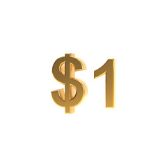 Obraz premium Golden one dollar png, gold 1 $ isolated on transparent background, 3d rendering.
