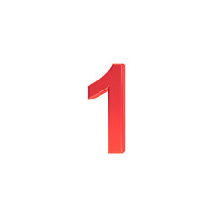 Number 1 png, 3d red number one isolated on transparent background.