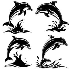 Naklejka premium Dolphin Silhouette illustration in black and white 