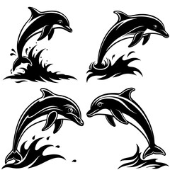 Naklejka premium Dolphin Silhouette illustration in black and white 