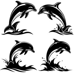Dolphin Silhouette illustration in black and white 