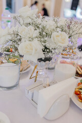 food and drinks on a festive table in a restaurant on a wedding birthday