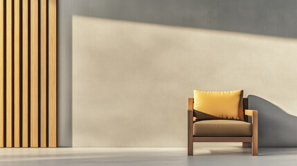 Contemporary interior design featuring a wooden chair and a seamless light gradient on the wall