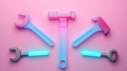 Neon Pink and Blue Tools on Vibrant Background