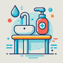 minimalist hand wash station with soap and water droplet