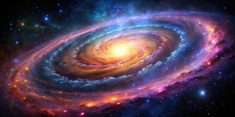 A celestial swirl of cosmic dust and vibrant nebulae, a symphony of colors painting a magnificent cosmic tapestry.