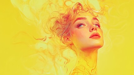 Vibrant artistic portrait on yellow background for creative design