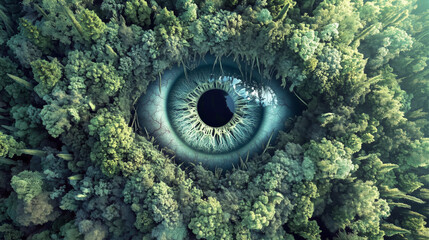 Surreal forest eye: nature and imagination blend in green wilderness vision