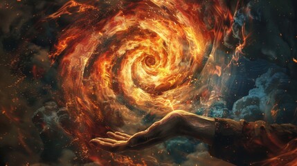 Hands of creator fire and time spiral
