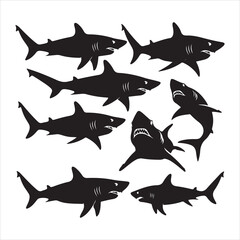 set of vector shark silhouette