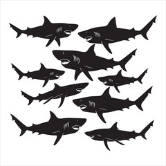 set of vector shark silhouette