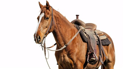 Obraz premium Majestic Horse with Saddle on White Background