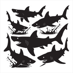 set of vector shark silhouette