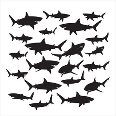 set of vector shark silhouette