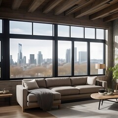 Modern Rustic Living Room with Urban View