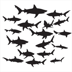 set of vector shark silhouette