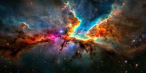 Fototapeta premium stunning cosmic scene featuring vibrant colors and intricate patterns in nebula, showcasing beauty of space and galaxy. image captures essence of universes vastness and mystery