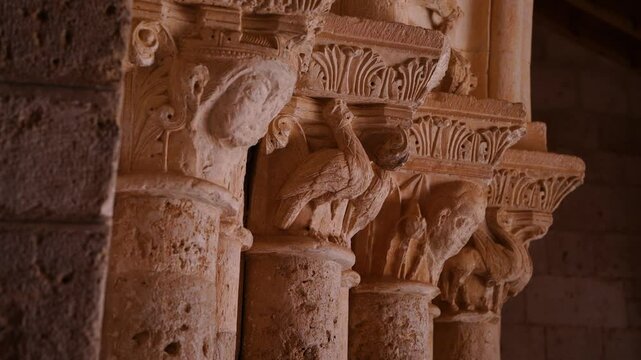 Romanesque arch portico of the Church of San Esteban Protom&aacute;rtir in the village of Hormaza. Region of Alfoz de Burgos. Province of Burgos. Castile and Leon. Spain. Europe