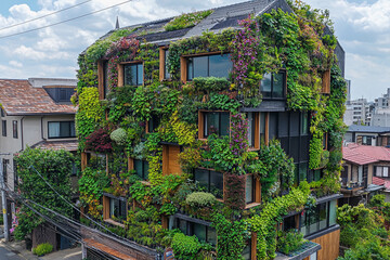 Green-covered urban building showcasing vertical gardening techniques