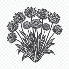Floral Bunch with Ornamental Onion Silhouette Vector Illustration in Elegant Detailed Design