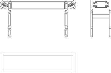 Vector sketch illustration of the silhouette of a long dining table design with classic vintage ethnic traditional decor ornaments