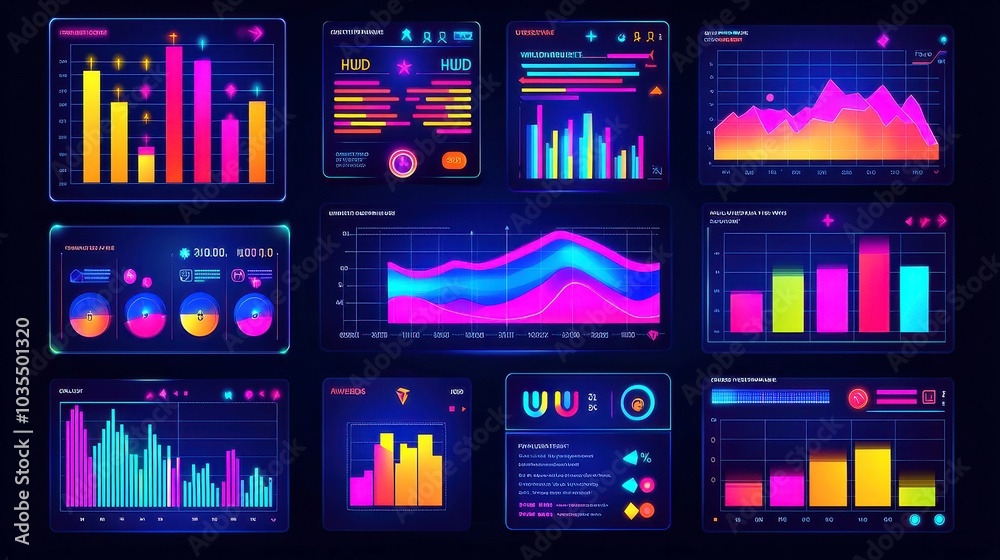 Poster futuristic hud interface elements, sleek graphical user interface components featuring callouts, hea