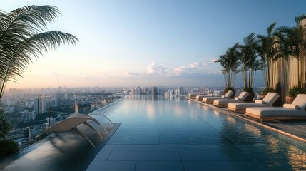 Fototapeta premium An elegant rooftop pool area complete with a sleek infinity edge