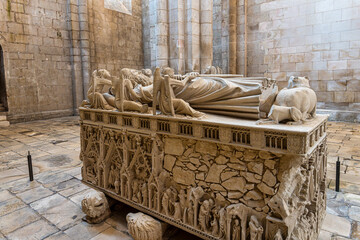 The tomb of king Pedro I in the Alcobaca Monastery at Alcobaca, Portugal