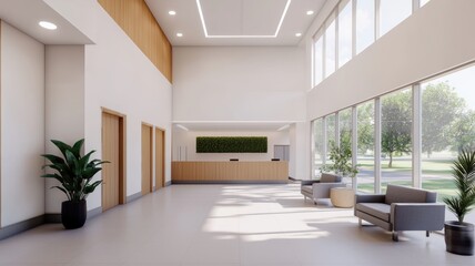 Bright and Welcoming Clinic Waiting Area with Comfortable Seating and Health Resources