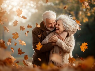 Joyful Middle-Aged Couple Embracing in Autumn Park