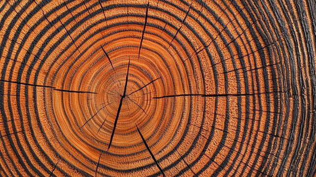 Close-up of a tree stump showing detailed wood rings and patterns.