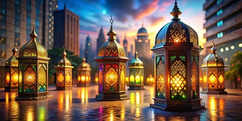 Obraz premium Ramadan Lantern Decoration Background for Urban Exploration Photography