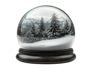 Elegant snow globe featuring a serene winter landscape with pine trees.