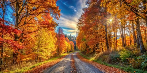 Fototapeta premium Autumn forest with colorful landscape and country road
