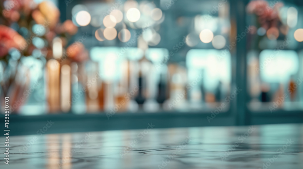 Aufkleber empty marble table top with blurred bar restaurant background