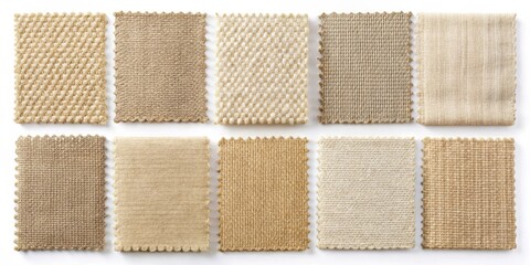 Fototapeta premium Collection of Neutral Beige and Brown Fabric Swatches with Diverse Textures and Weaves