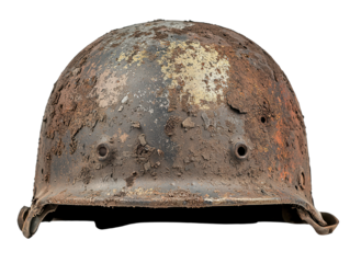 Old, rusty military helmet isolated on white background.