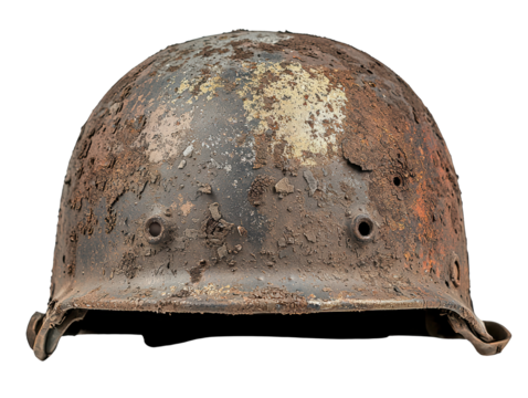 Old, rusty military helmet isolated on white background. - Powered by Adobe