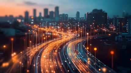 Fototapeta premium Smart city big data connection technology concept. 