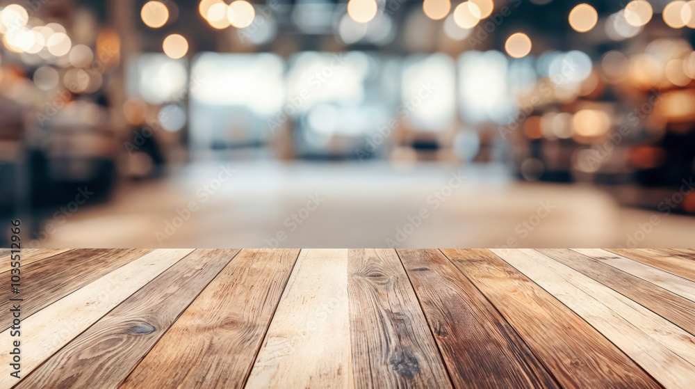 Aufkleber empty wooden tabletop with blurred restaurant background providing copy space for product placement