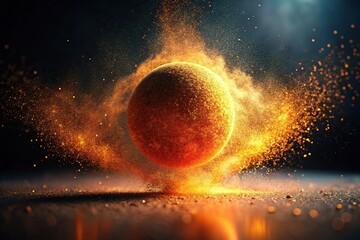 abstract orange dust particle floating in dark void isolated on black background