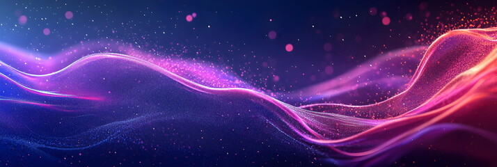 Fototapeta premium Abstract Digital Landscape: A mesmerizing digital landscape, rendered in a vibrant palette of blue and pink, with cascading waves of particles creating a sense of movement and energy. 
