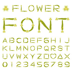 Isolated snowdrop flower font alphabet character with number and symbol